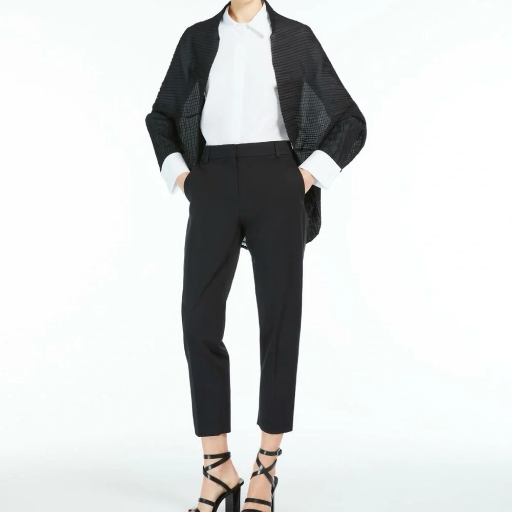 Max Mara Vesuvio Black Chiffon Pleated Open Front Cape